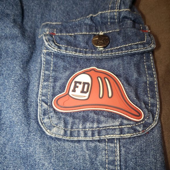 Vintage Denim Overalls Fire Truck Firefighter Design Adjustable Durable 12m Size - Picture 9 of 11